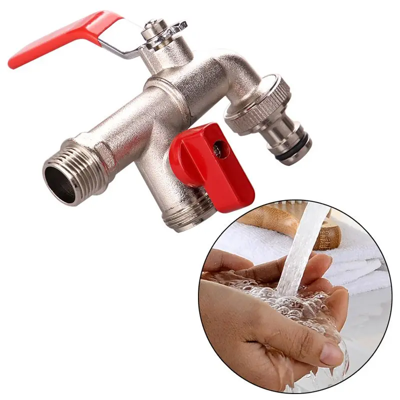 

90 Degree Double Valve Water Tap Durable Brass Faucet for Home Outdoor Garden Tools