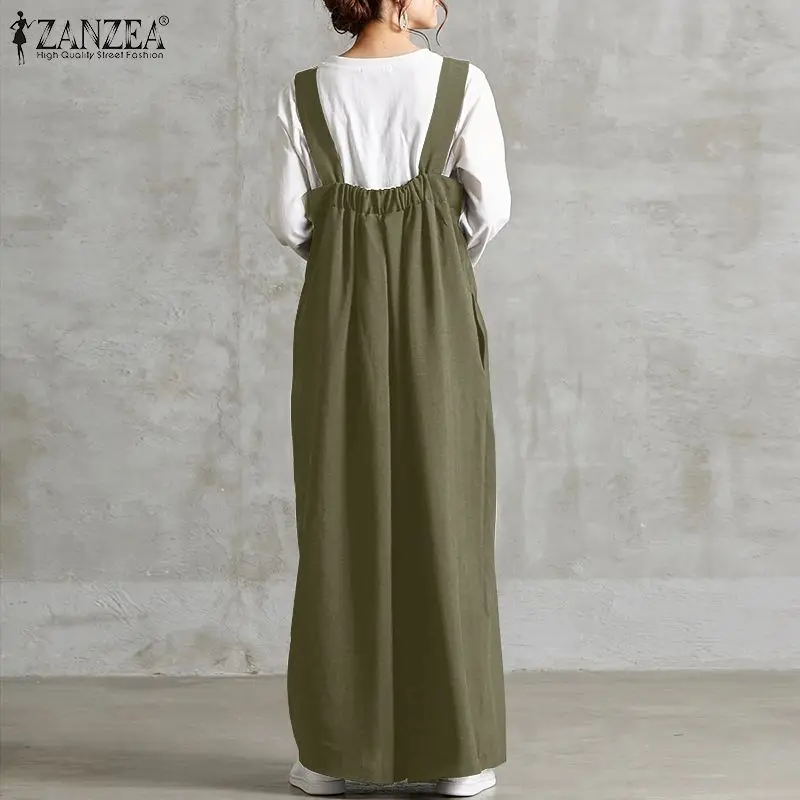 

Fashion Solid Loose Overalls Summer Playsuits ZANZEA Women Wide Leg Rompers Spring High Waist Femme Jumpsuits Streetwear Kaftan