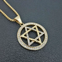 2021 new round six pointed star pendant necklace for men women personality creative classic banquet party daily jewelry gift