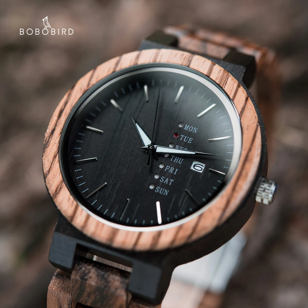 BOBO BIRD Wood часы для мужчин erkek kol saati Week дисплей дата Япония Move Мужские кварцевые