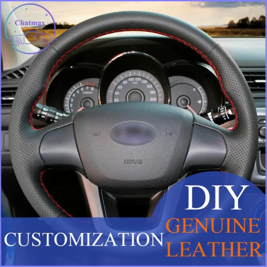 

For Kia K2 Kia Rio 2011 hand-sewn steering wheel cover black artificial leather anti-slip design all season