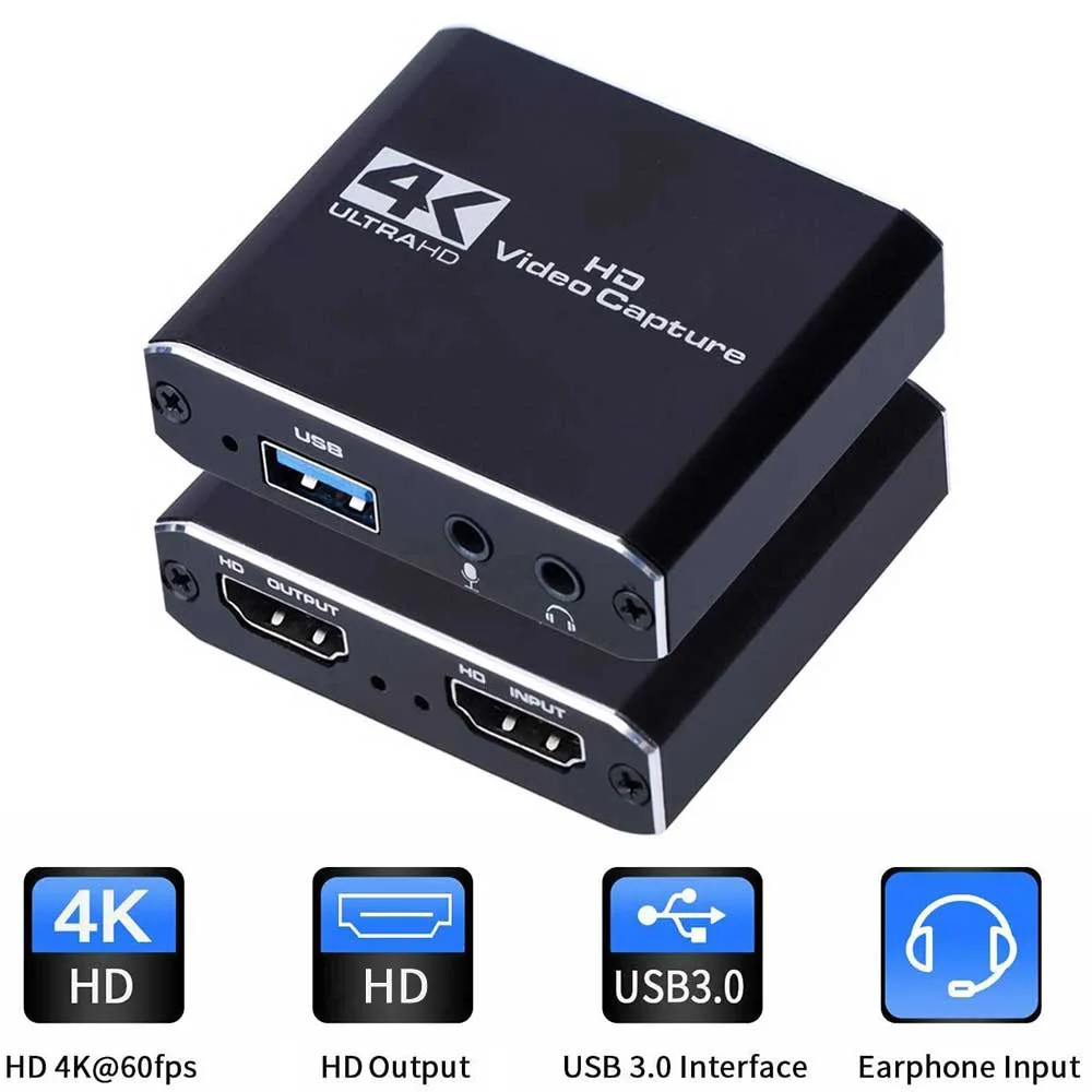 

4K Video Capture Card USB 3.0 HDMI-Compatible Live Streaming Recorder Box with HDMI-Compatible Loop-Out Video Capture Device