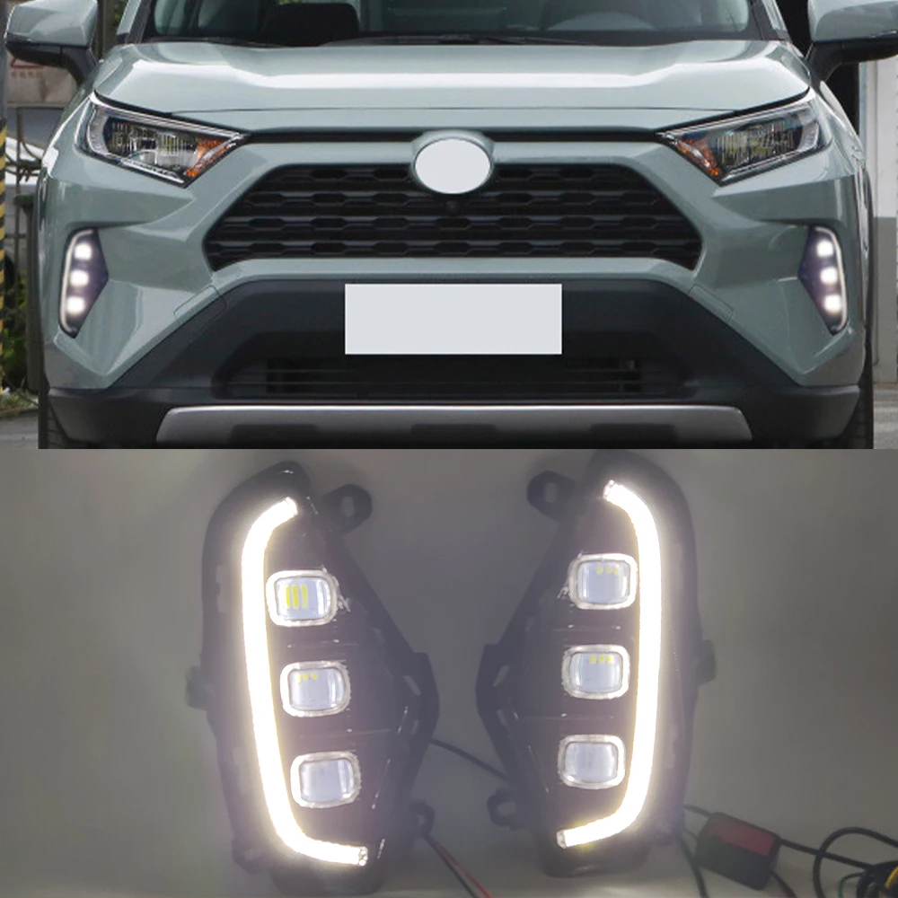 

Car Flashing 1Set Car LED Daytime Running Light DRL For Toyota RAV4 2019 2020 2021 Yellow Turn Signal Light Bumper Lamp Fog Lamp