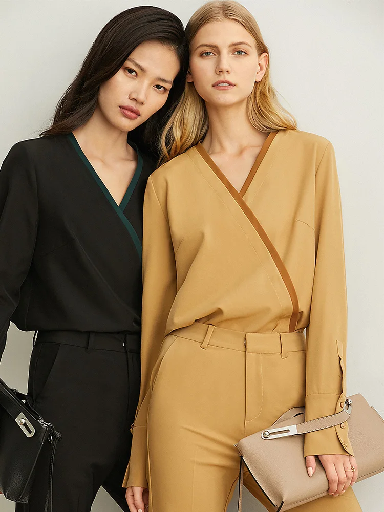 Женская рубашка Amii's Minimal Design Feel Small in Style Повседневная Свободная контрастная с v