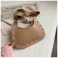 pu leather women designer handbags 2021 new girls shopper purse fashion casual solid color crescent rivets letter crossbody bags