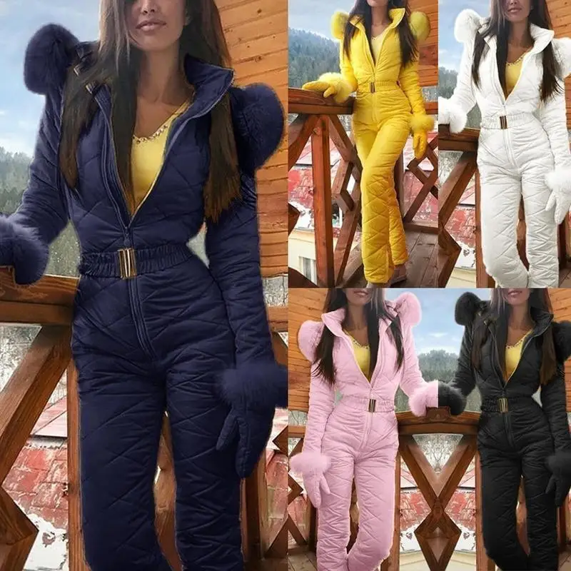 Женский плотный меховой комбинезон с капюшоном Детский воротничком зимний