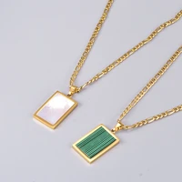 stainless steel gold plated simple square white green shell necklace