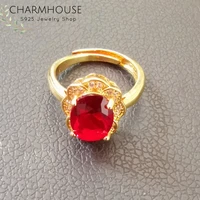charmhouse wedding rings for women pure yellow gold color gp zirconia finger ring with red crystal high quality engagement anel