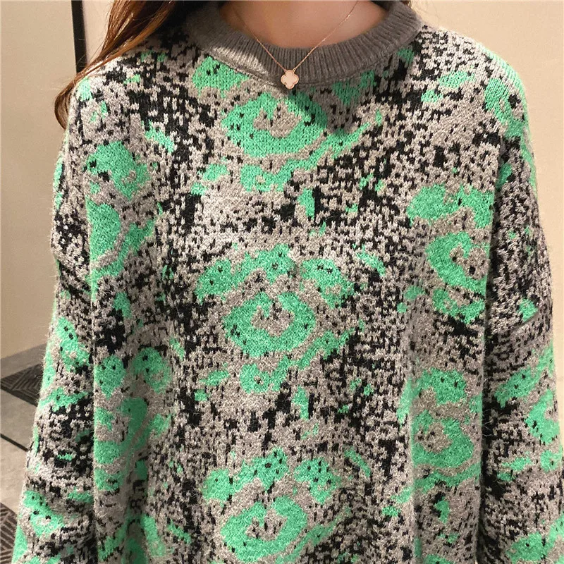 

Loose sweater women plus size long sleeve print 2020 autumn winter new fashion o neck pullover knitted sweaters feminina CX1281