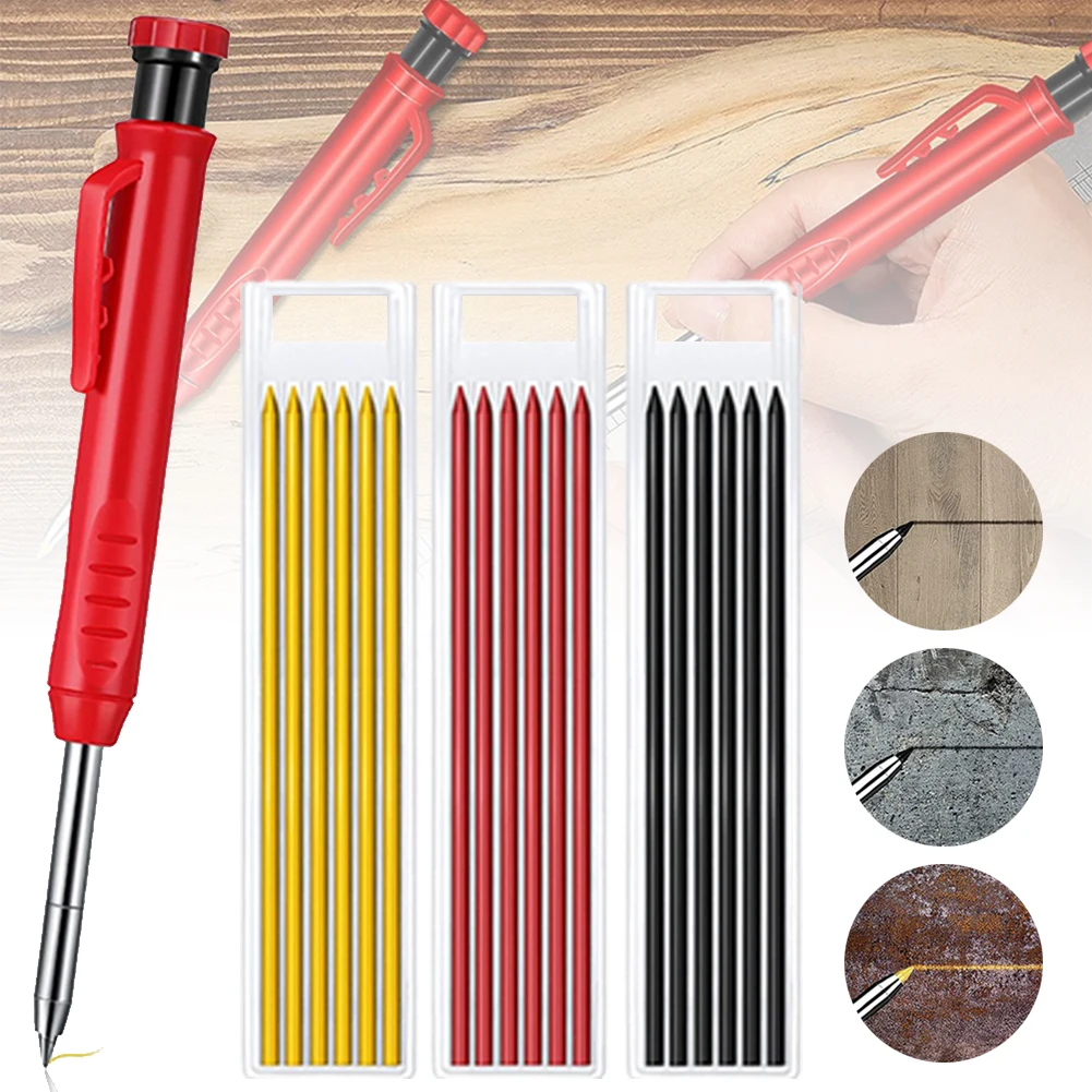 

Solid Carpenter Pencil Set With 7 Refill Leads Built-in Sharpener Deep Hole Mechanical Abs Material Pencil Marker Marking Tool