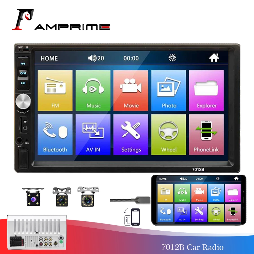 Автомагнитола AMPrime 2 Din 7 &quot 7012B Bluetooth мультимедийный плеер MirrorLink FM радио USB