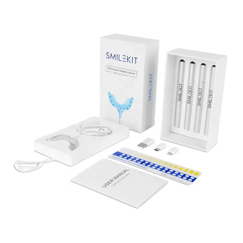 Portable Teeth Whitening Gel Kit 44% Non/Peroxide 4 Bleaching Pens Led Light Dental Tooth Whitener Oral Hygiene Tools | Красота и