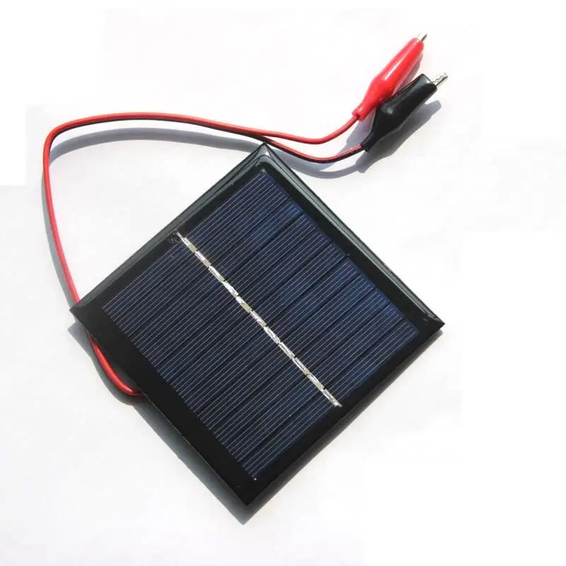 

WSFS Hot 1W 5.5V Solar Cell Epoxy Polycrystalline Solar Panel+Clip For Charging 3.7V Battery System Toy LED Light Study 95*95MM