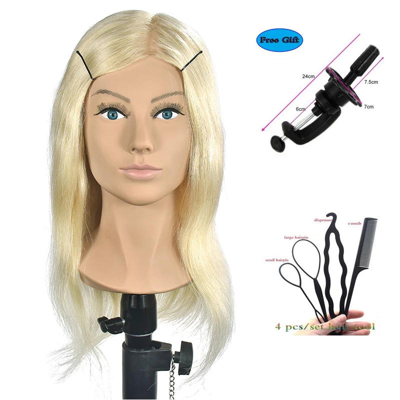 16  Training Head With Shoulder High Grade 100% Real Hair Hairdressing Head Dummy Nice Manequim Blonde Long Hair Mannequin Head