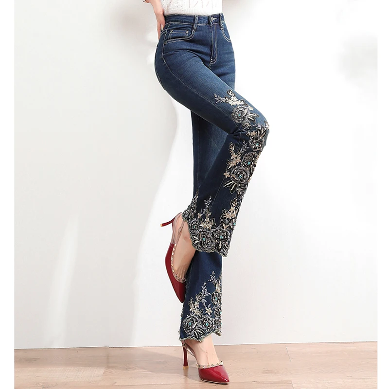 Брюки-клеш FERZIGE женские брендовые Роскошные Стрейчевые облегающие джинсы с