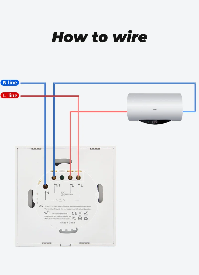 

Remote Control Water Heater Switch Tuya Smart Life EU WiFi Heater Touch Switch Voice Control by Google Home Alexa echo App Timer