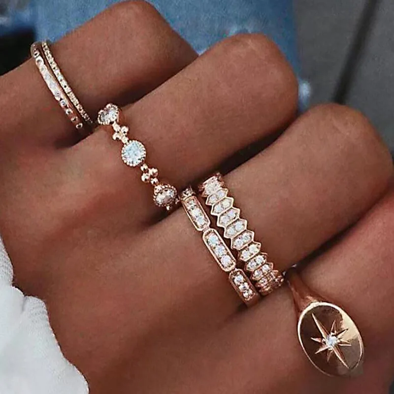 

6Pcs/Set Gold Rings Fashion Jewelry European And The United States New Trendy Women's Stainless Steel Rings Small Fresh Style