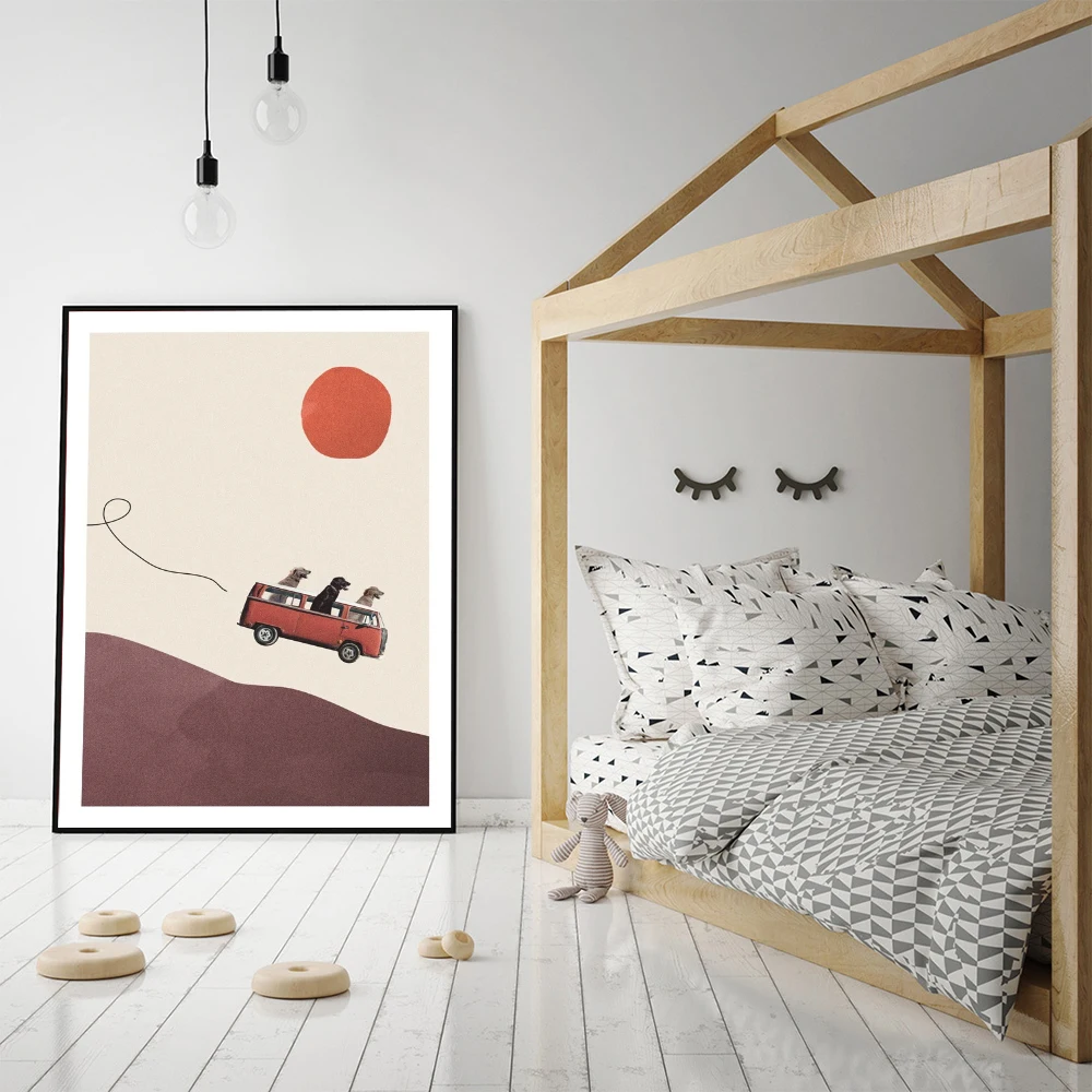 

Three Dogs Adventure Flying Fish Poster Prints Abstract Cartoon Canvas Painting Wall Art Pictures For Kid's Bedroom Home Decor