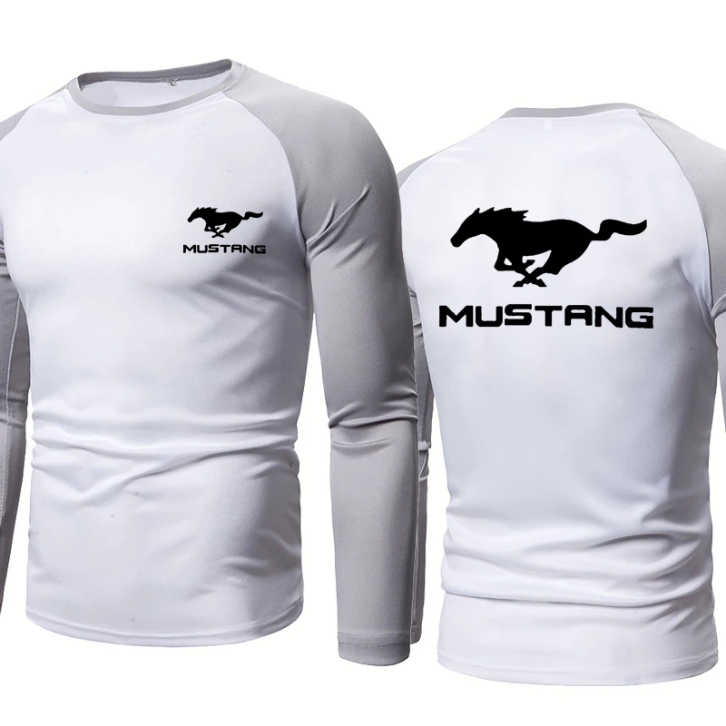 Хлопковый Мужской пуловер с принтом машины Mustang повседневные топы реглан