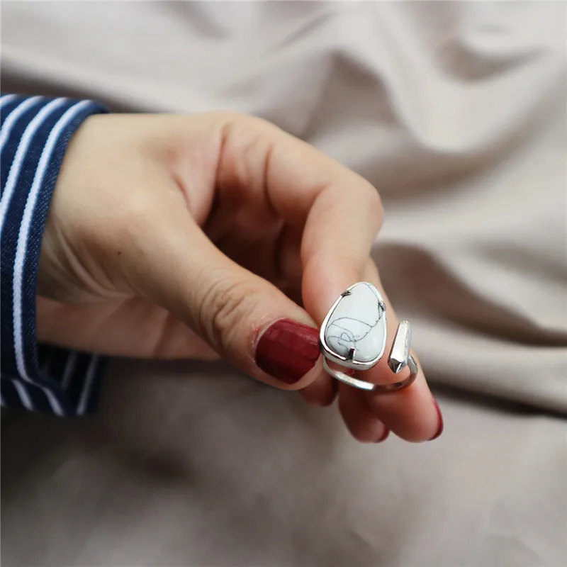 RUIYI 925 пробы серебро красный белый кольца с бирюзой личность Для женщин под мрамор