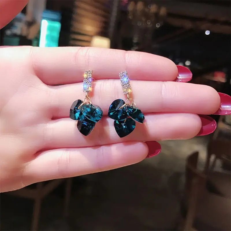 

Luxury Wedding Earring Korean Blue Heart Earrings For Woman Girl Ocean Heart Rhinestone Earring Fashion Charm Jewelry Gift