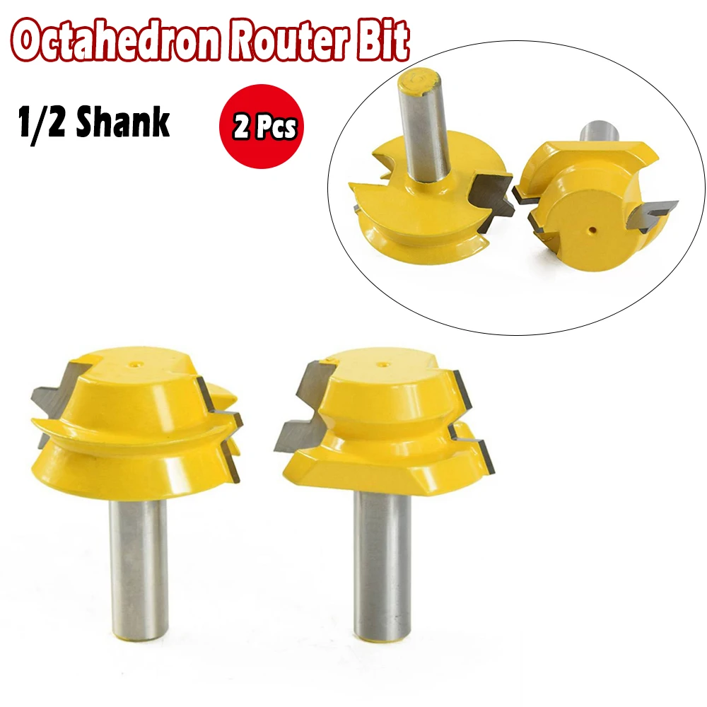 

2Pcs 22.5 Degree Lock Miter Router Bit 1/2" Shank Woodworking Cutter Tools New For Wood Carbide Alloy