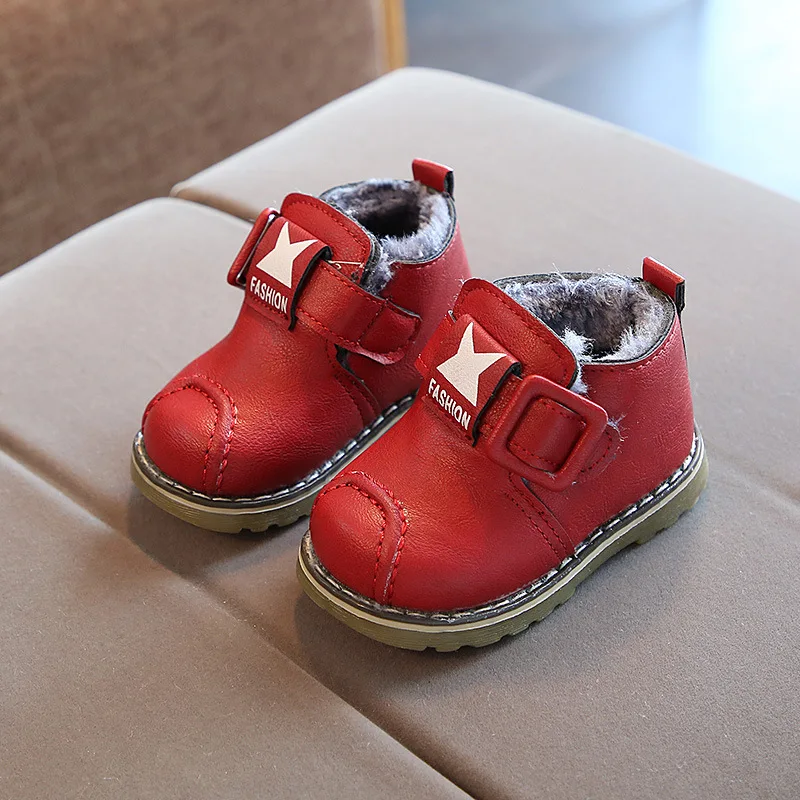 Стелька 13-15 см ботинки для маленьких мальчиков зимняя обувь детей теплые черные