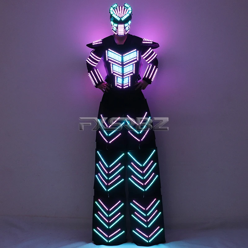 LED Robot Suit Clothes Kryoman Stilts Walker Luminous Costume High Heel Predator Laser Helmet |