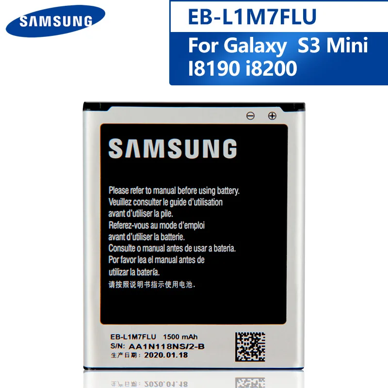Оригинальная запасная аккумуляторная батарея для Samsung Galaxy S3Mini S3 Mini I8190 I8190N i8200 1500