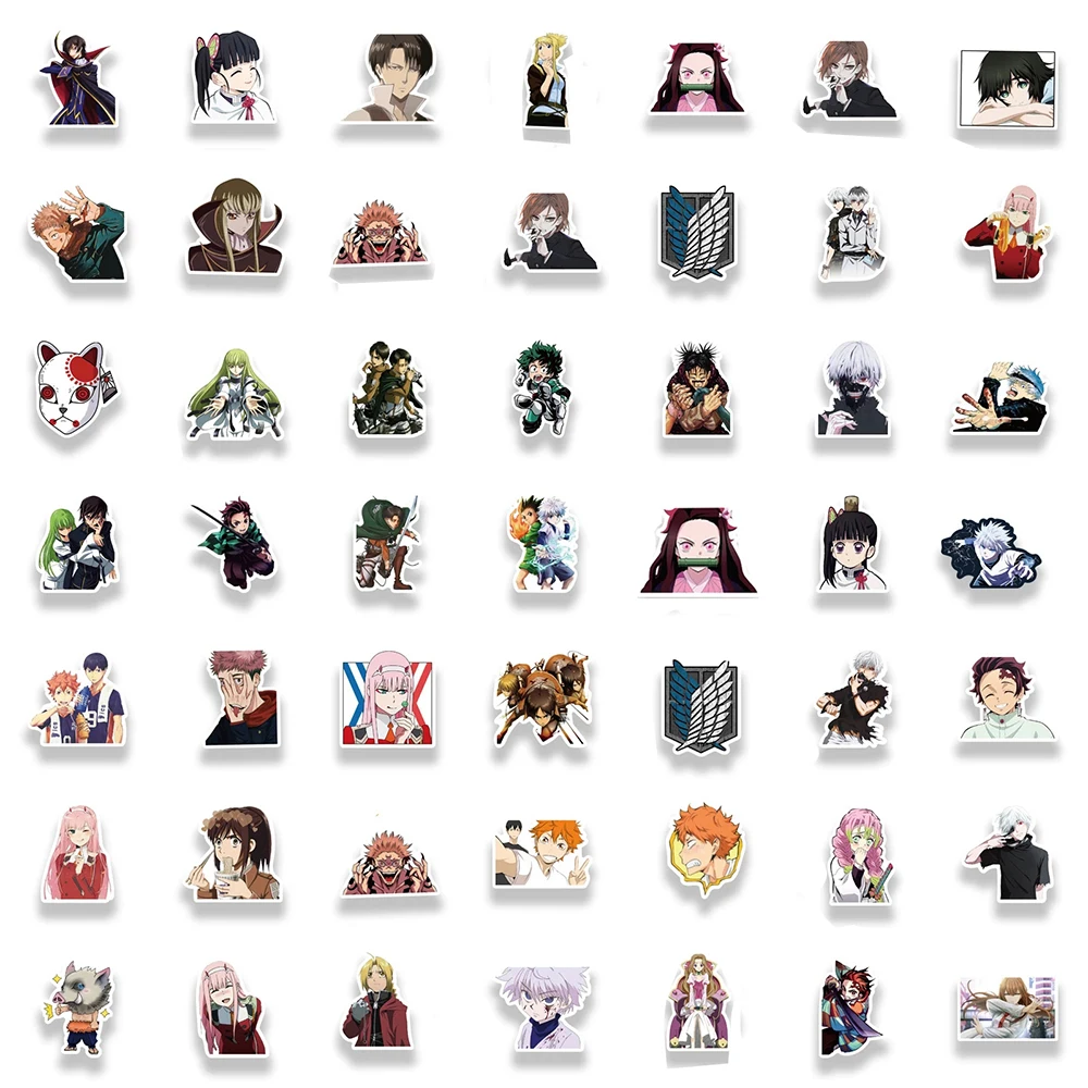 Pegatinas de Anime Jujutsu Kaisen Attack on Titan, maleta para port&aacute;til, tel&eacute;fono, pegatina de Graffiti, juguete para chico, 10/50/100 Uds.-5