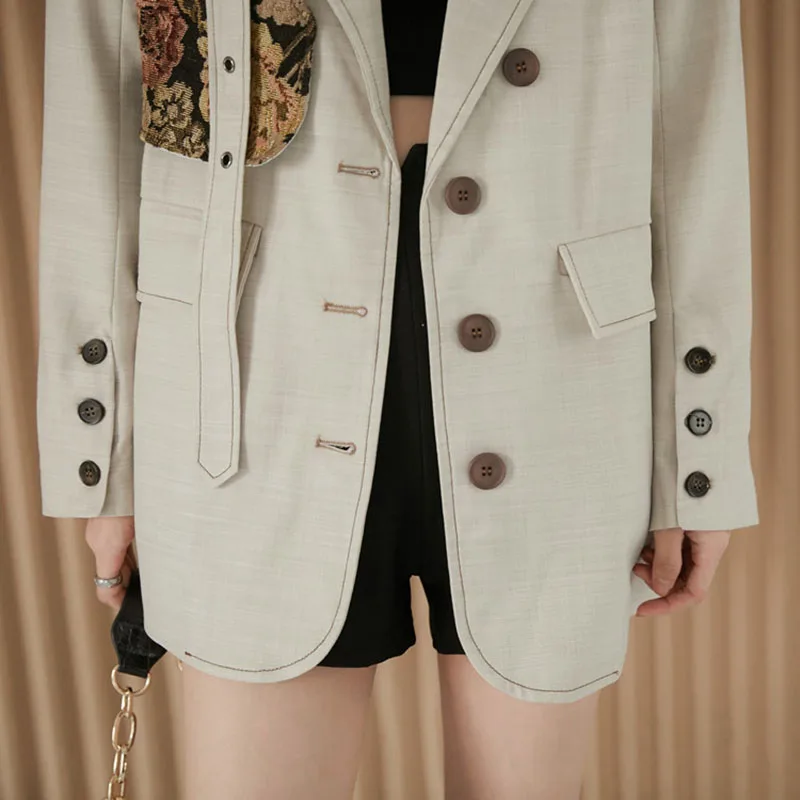 

Spring Autumn 2021 Vintage Flower Contrast stitching Blazer Women Beige Loose Blazer Jacket Ladies Casual Long sleeve Suit Coat