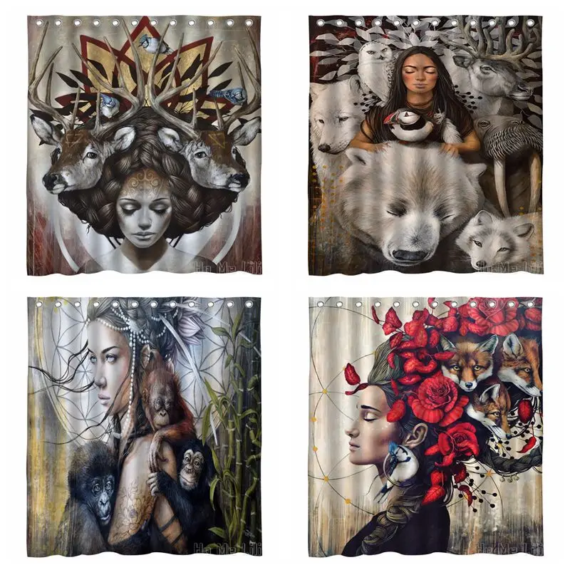 

The Combination Of Spirit Animal And Reiki Girl Series Waterproof and Dustproof Shower Curtain