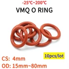 Уплотнительное кольцо VMQ, 10 шт., толщина CS 4 мм, OD 15  45 мм, изолированное Силиконовое резиновое уплотнение, водонепроницаемая шайба круглой формы, нетоксичный красный