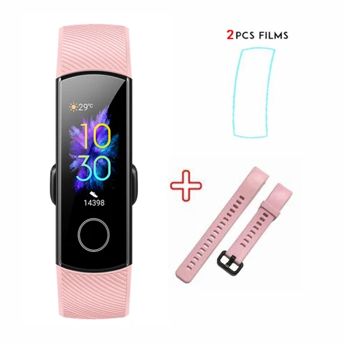 add pink strap film Смарт-браслет huawei Honor Band 5 с кислородом в крови Amoled и сенсорным экраном - Цвет: add pink strap film