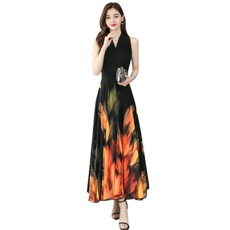 

Chiffon dress 2021 new summer women's size over ankles and ankles, long skirts with slim temperament and big knees