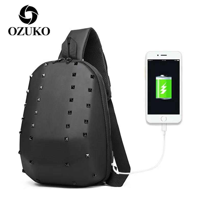 

OZUKO Unisex Chest Bags with USB Charging Single Crossbody Bag for Men Waterpoof Sling Bags Cell Phone Short Trip Male Pack