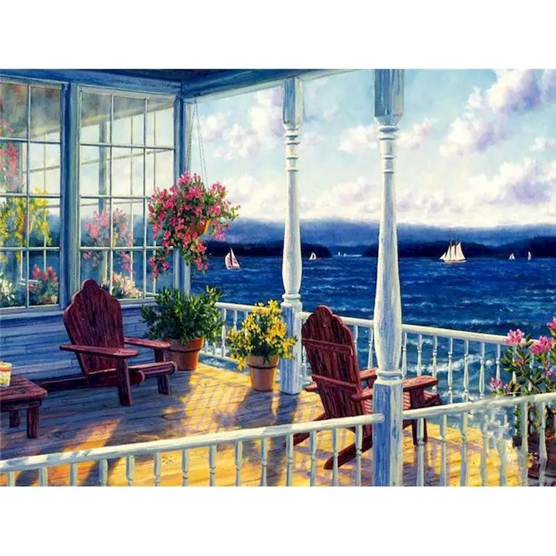 

40x50cm Frame Painting By Numbers View from the window Landscape Oil Picture By Number Modern Home Decor Artcraft