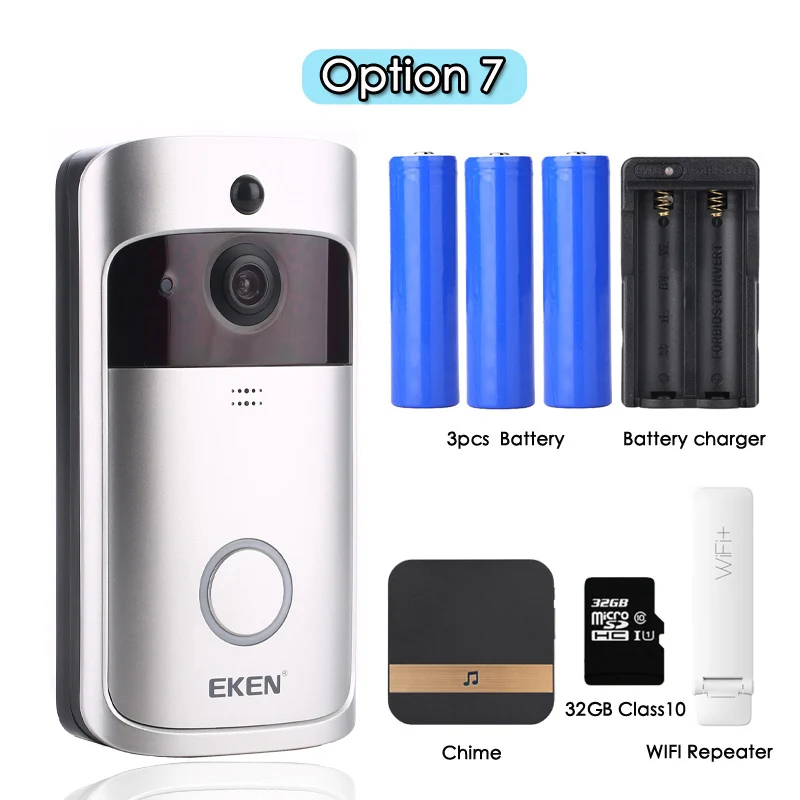 Option 7 EKEN V5 смарт WiFi видео дверной звонок камера визуальный домофон с колокольчиком ночного видения IP дверной звонок беспроводная домашняя камера безопасности - Цвет: Option 7