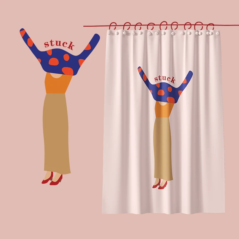 

Geometric Cartoon Shower Curtain Cute Thicken Polyester Shower Curtain Pink Frosted Rideau De Douche Shower Accessories DE50YL