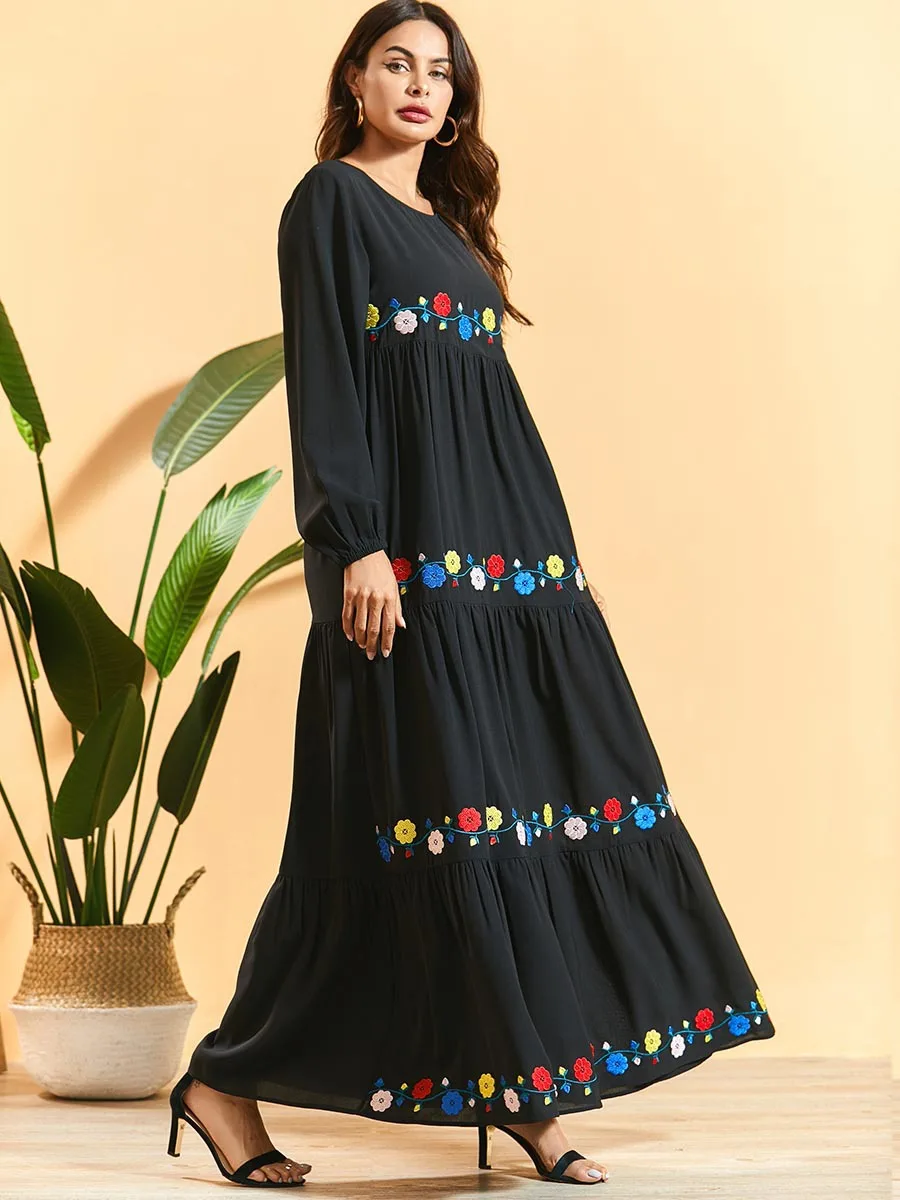 Flower Abaya Qatar UAE Turkish Islamic Malaysia Pleated Muslim Hijab Dress Abayas For Women Robe Musulmane Kaftan Dubai Clothing |