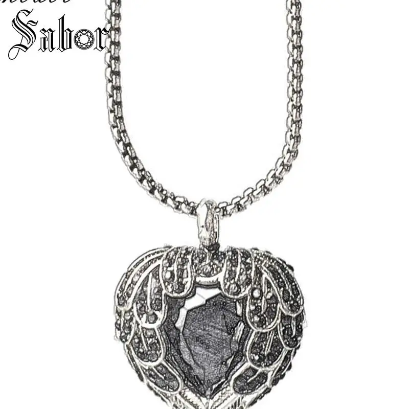 Цепочка с подвеской-кулоном ожерелье черными крылатыми сердечками для женщин