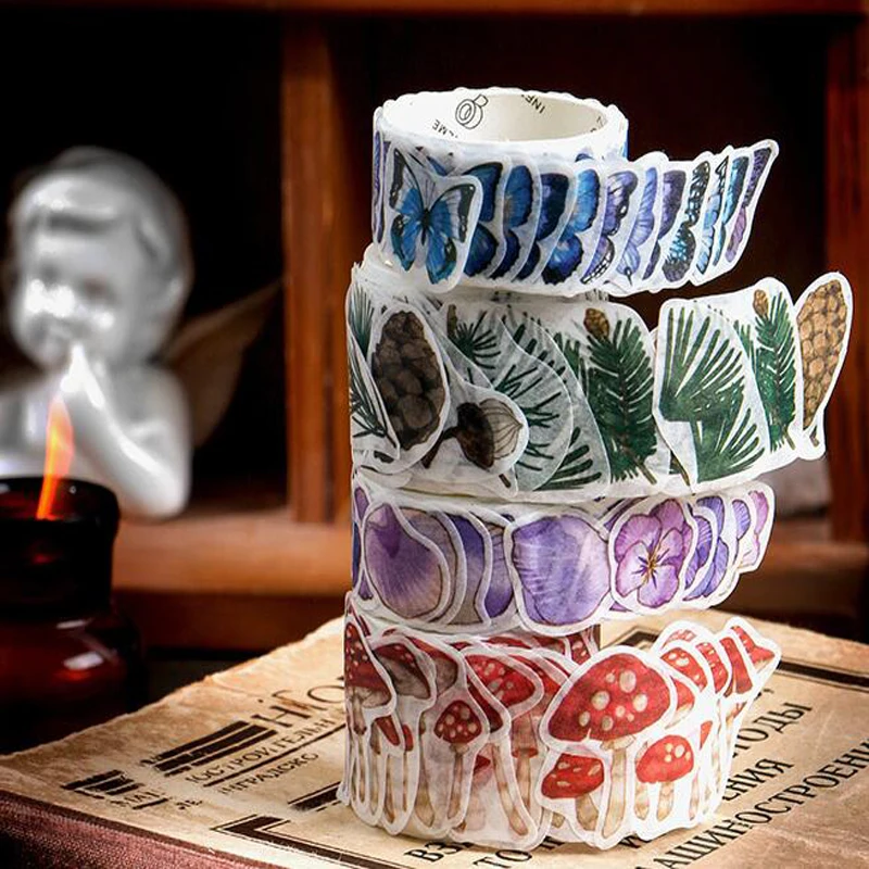 

100 pcs /Roll Montain Pick Travel Butterfly Mushroom Flower DIY Decorative Masking Tape Diary Album Stickers