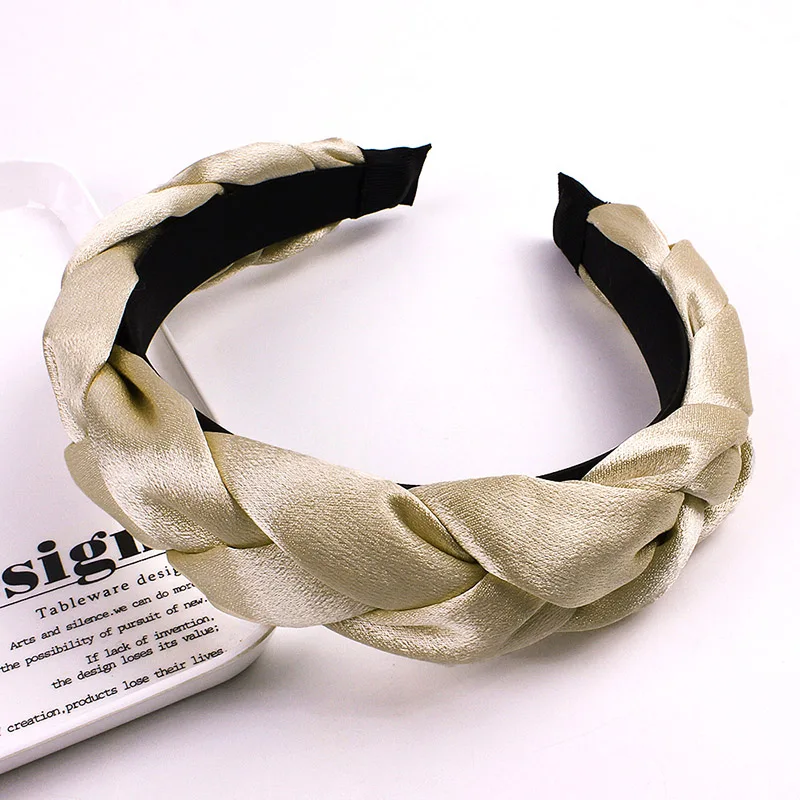 

Women Satin Cross Hairbands Twisted Braid Headband Head Hoop Solid Color Hair Accessories Ladies Elegant Width Headwear Red Pink