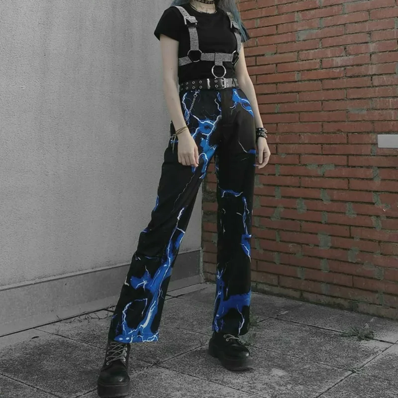 Женские прямые брюки в стиле Харадзюку с молнией и высокой талией | Женская