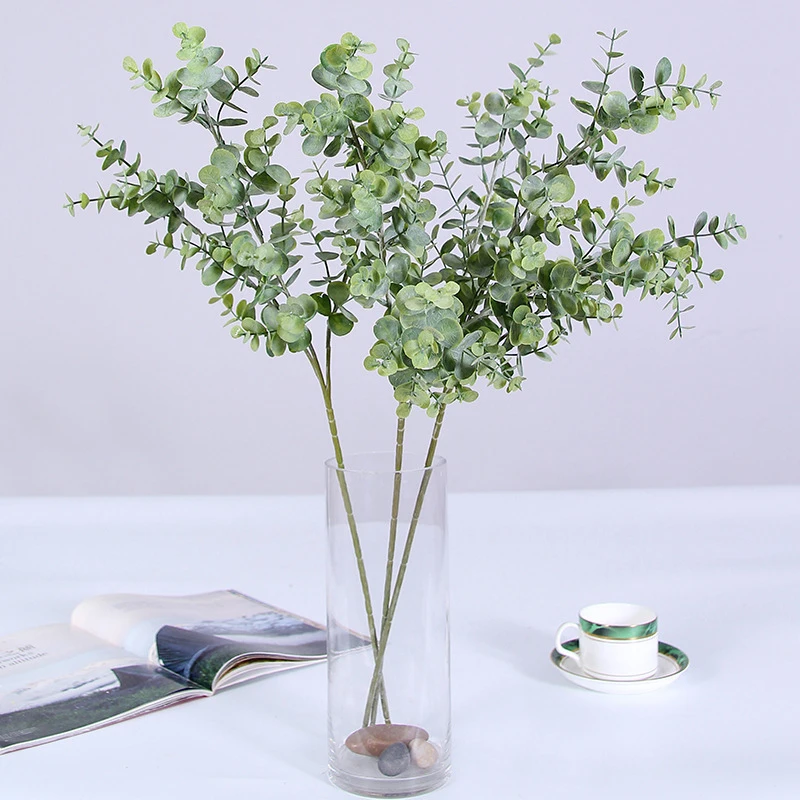

Artificial Plastic Eucalyptus Tree Flower Arrangment Small Leaves Plant Faux Foliagen Purple Green Wedding Home Decoration
