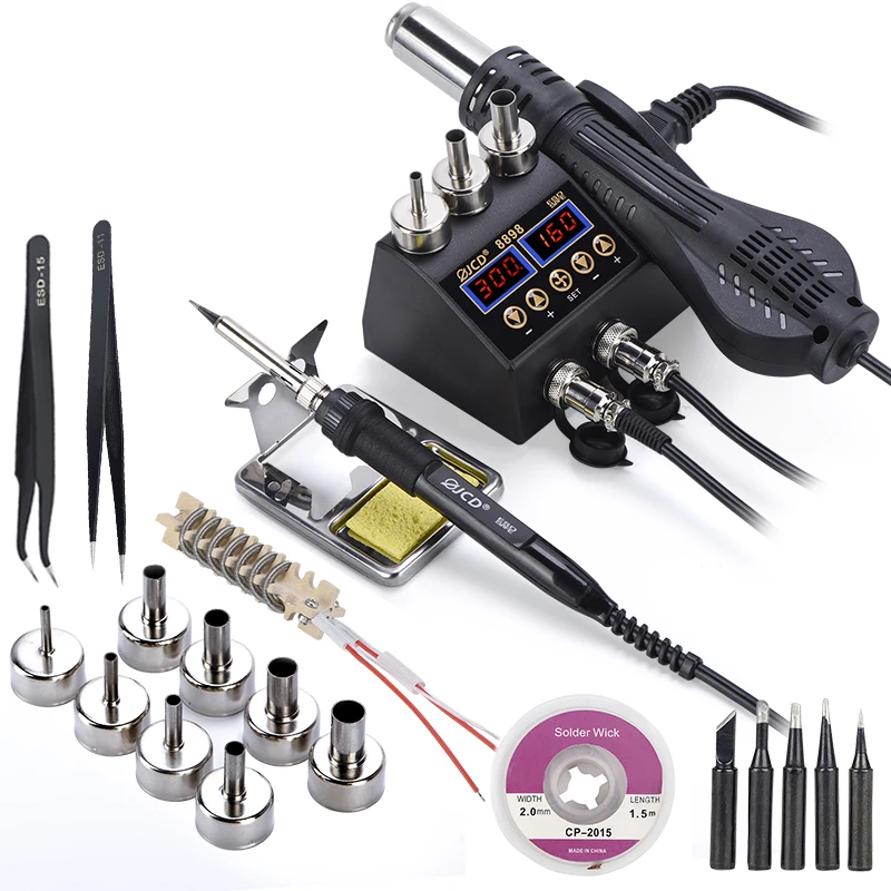  750W SMD Rework Soldering Station 2 in 1 hot air soldering iron LCD Digital display welding station for BGA PCB IC Repair 8898 