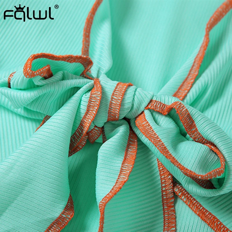 

FQLWL Casual Summer 2 Piece Set Women Neon Outfits Fitness Bow Tie Crop Top Leggings Women Matching Sets Ladies Tracksuit Female