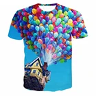 Мужскаяженская одежда, 3D футболка с воздушным шаром, летняя футболка с принтом из фильма UP, с изображением героев мультфильмов, любителей Галактики, летнего дерева