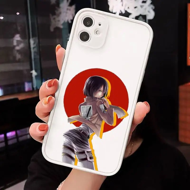 

Anime Attack on Titan Phone Case For iPhone 12 11 Mini Pro XR XS Max 7 8 Plus X Matte transparent White Back Cover