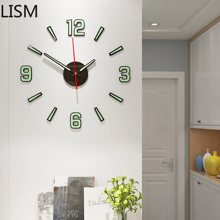 

Nordic Design Night Light Luminous DIY Wall Clock Living Room Modern Minimalist Mute Decorative Wall Stickers Wall Clock